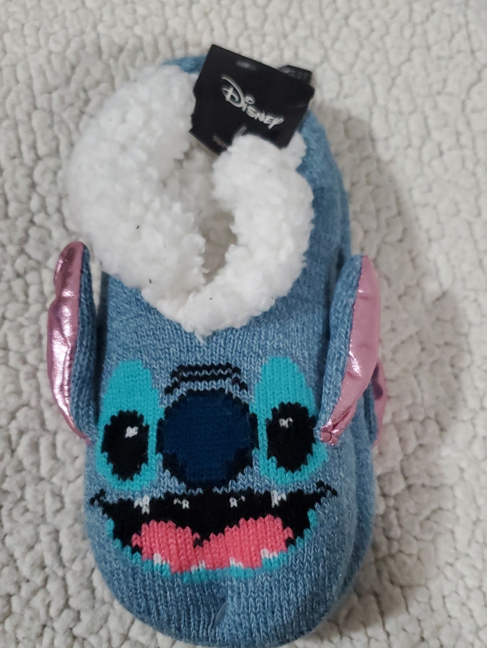 Disney Blue Stitch Plush-Lined Kids One-Piece Footie with Pink Metallic Ears
